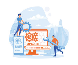 update software mini people work with upgrade vector