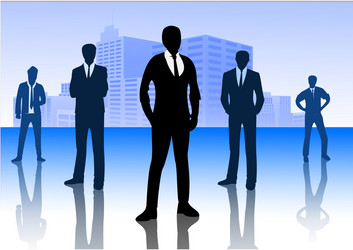 Businessman standing on cityscape vector