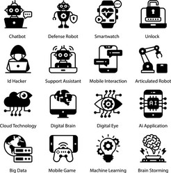 robots and future technology solid icons set vector image