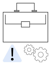 briefcase with exclamation mark triangle and gears vector image