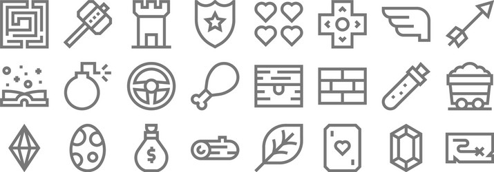 Video game elements line icons linear set quality vector