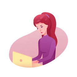 girl working on laptop flat vector