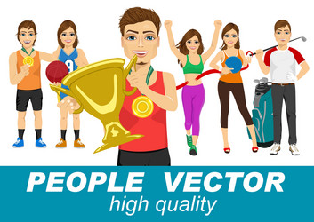 People with various sport characters vector