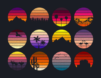 Retro Sunset Background Collection Royalty Free Vector Image