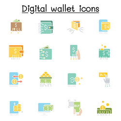 digital wallets icon set in flat color style vector image