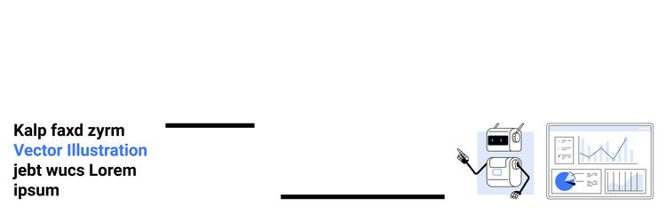 robot pointing at analytics dashboard displaying vector image