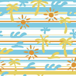 Seamless abstract pattern with sun palm tree waves vector