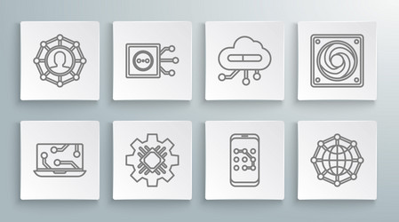 set line laptop remote control processor mobile vector image