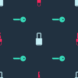 set locked key and on seamless pattern vector image