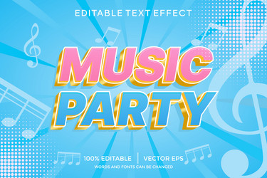 music party 3d text effect template vector image