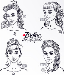 Zodiac Girls - Pin-Up Style Vector Image