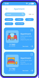 Apartment booking app interface template vector