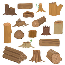 Cartoon timber wood log and trunk stump Royalty Free Vector