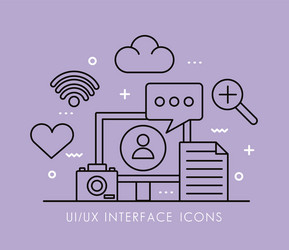 desktop and interface set line style icons vector image