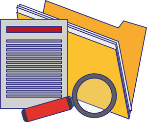 office folder and document with magnifying glass vector image