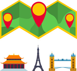 travel icons flat tourism vacation place vector