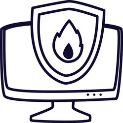 computer with flame line style icon design vector image