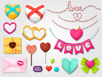 set of hearts objects decorations can be used vector