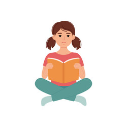 beautiful girl sitting and reading book vector