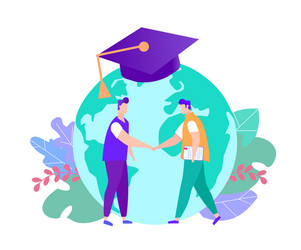 Distance learning shake hand on background globe vector