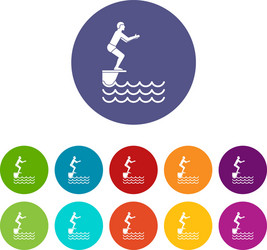 man standing on springboard set icons vector image