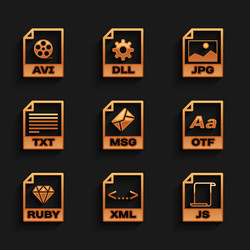 set msg file document xml js otf ruby and txt vector image