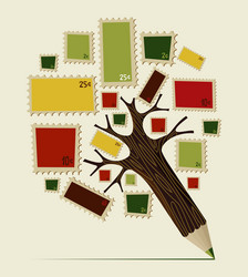 stamp icon pencil tree concept vector