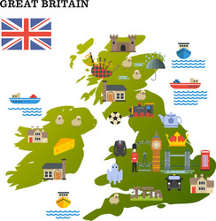 United kingdom travel map with landmark icons vector