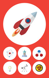 Flat icon science set of spaceship lightbulb vector