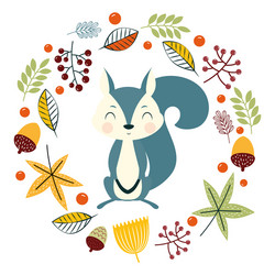 Autumn Squirrel with Leaves Vector Image