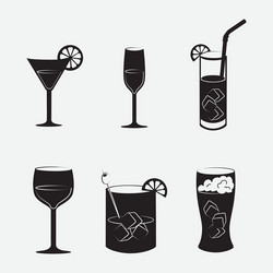 Cocktail drinks black web icon set Royalty Free Vector Image