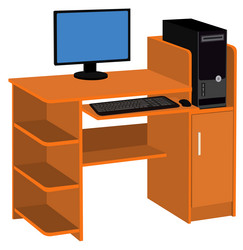 desk with cpu tower monitor keyboard and mouse vector image