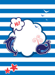 funny card with dolphin whale and empty frame vector image