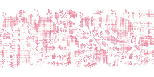 pink textile birds and flowers horizontal border vector