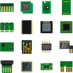 Computer chips icons set in flat style vector