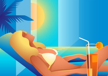 beautiful blonde woman in bikini sunbathing vector