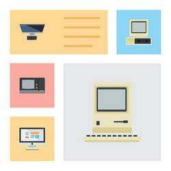flat icon computer set of pc vintage hardware vector image