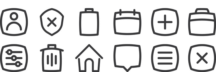 12 set linear basic ui icons thin outline vector image