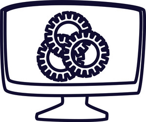 computer with gears line style icon design vector image