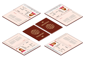 Isometric blank open passport template vector