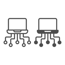 laptop with network line and solid icon online vector image
