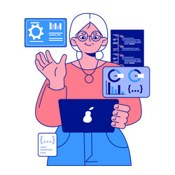 senior developer old woman programming and coding vector image