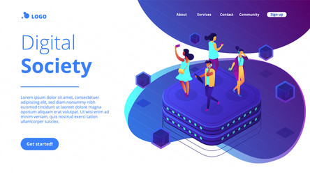 social network behavior isometric 3d landing page vector