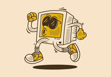 computer monitor character design in running pose vector image