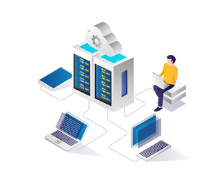man working on cloud server vector image