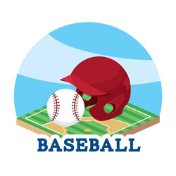 baseball helmet and ball in the field game vector