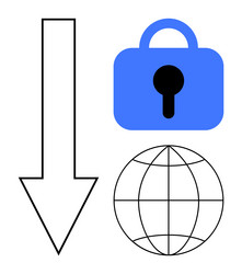 blue lock symbol with downward arrow and globe vector image