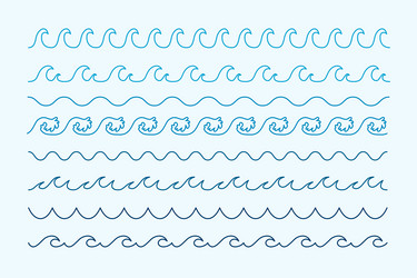 Waves curve line style sea pattern borders vector