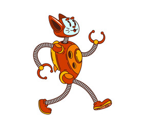 cartoon groovy robot and droid cat y2k character vector image