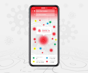 covid-19 mobile map tracker smartphone vector